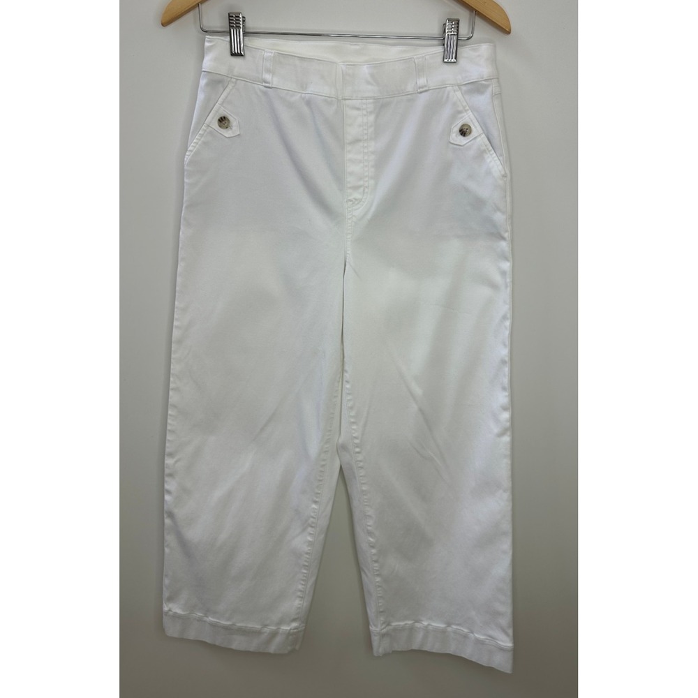 Spanx White High Rise Stretch Twill Cropped Wide Leg Button Pull On Pant Large - Picture 2 of 13